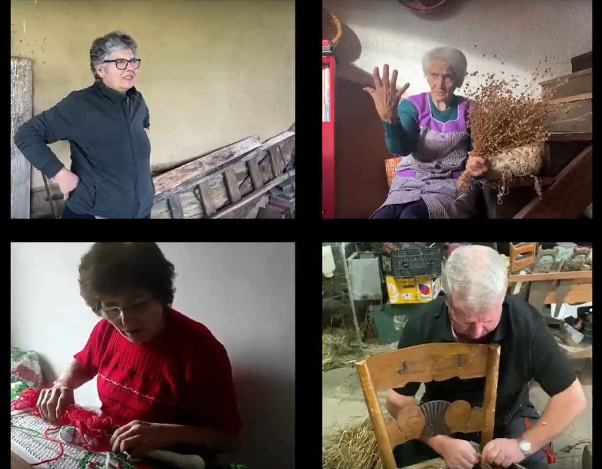 catro artesanas falan do seus oficios: cerámica, tear, liño e cadeiras